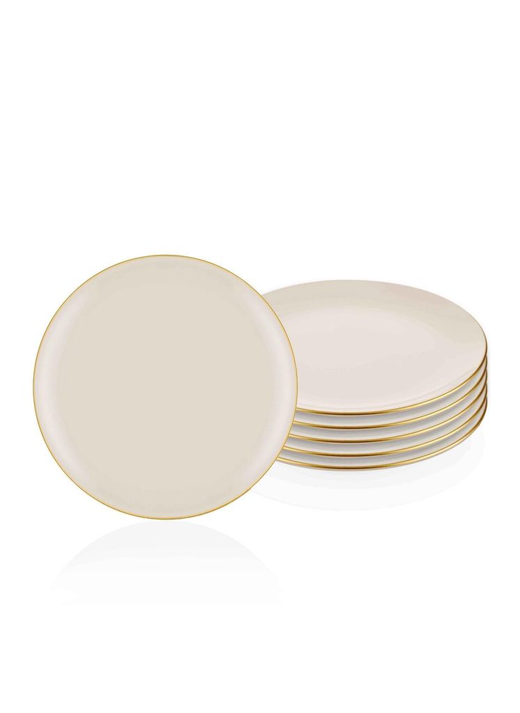 Porcelán tányér szett, 6 db-os, fehér - PETALES - Butopêa